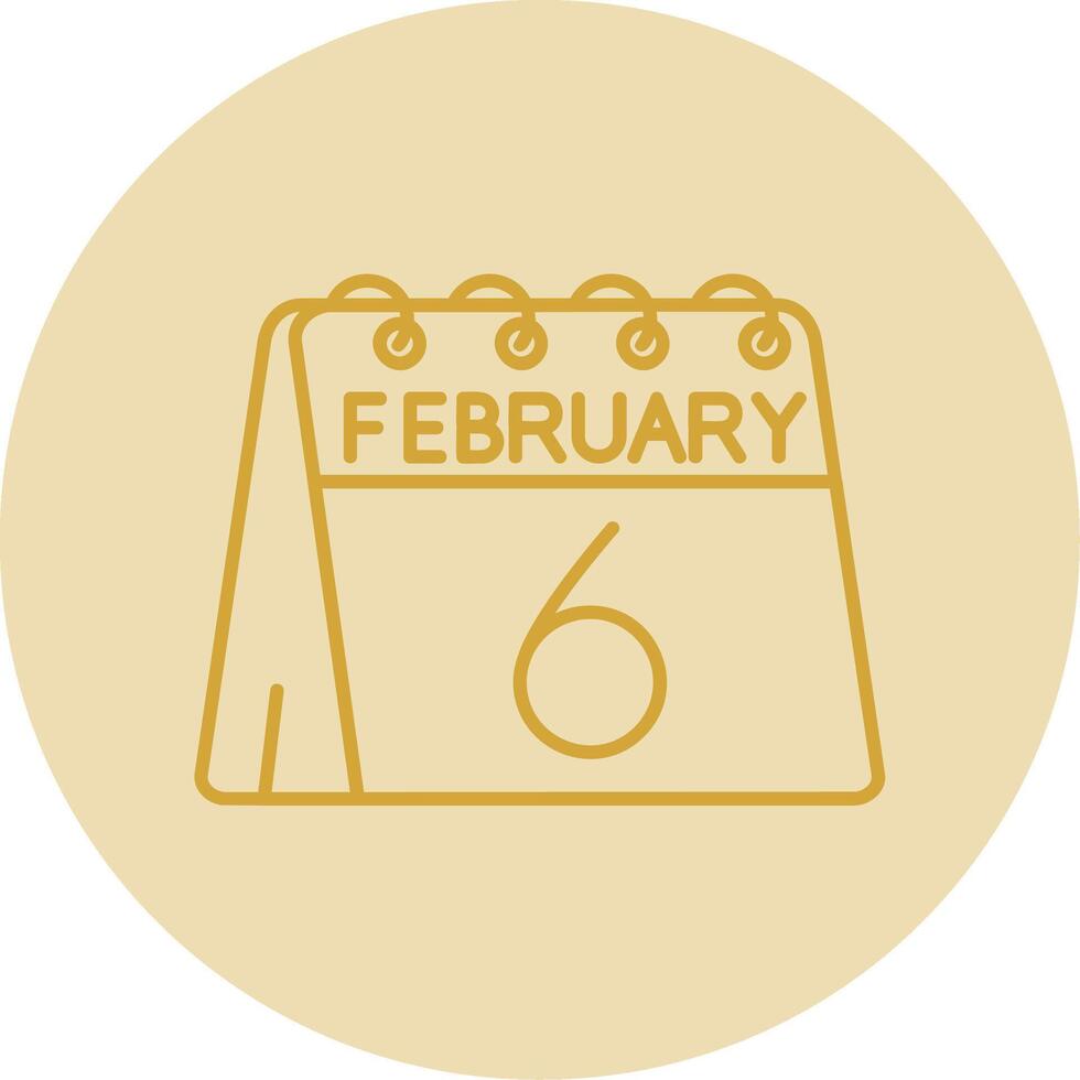 6:e av februari linje gul cirkel ikon vektor
