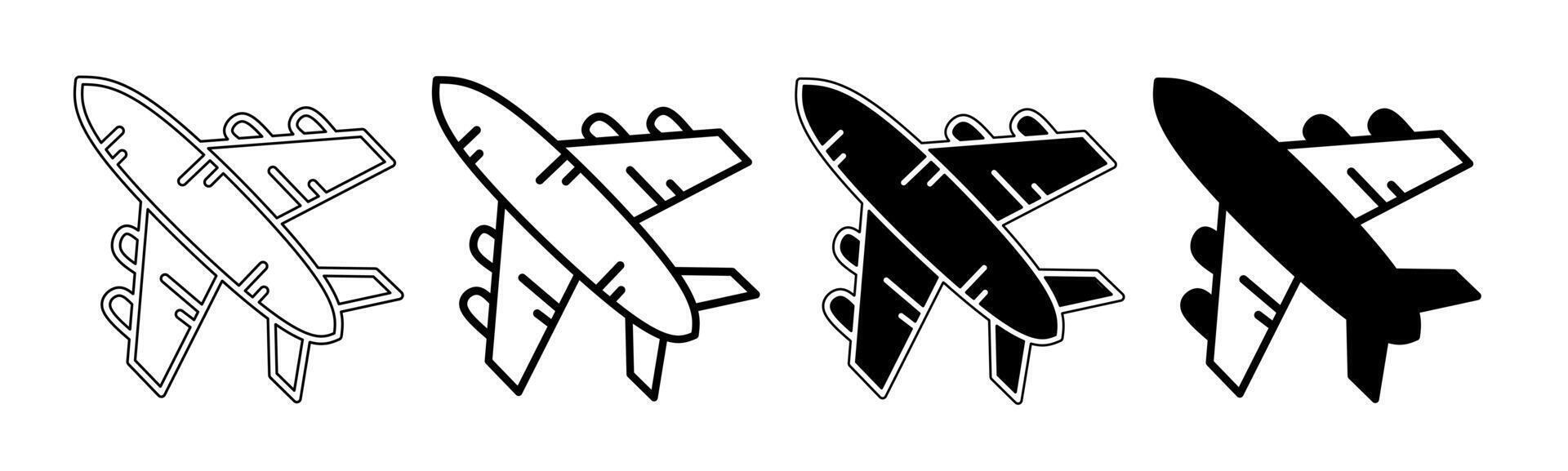schwarz und Weiß Illustration von ein Flugzeug. Flugzeug Symbol Sammlung mit Linie. Lager Vektor Illustration.