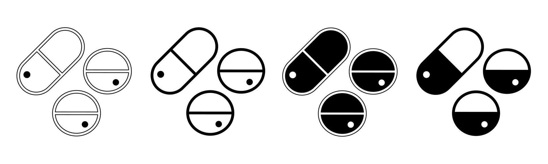 schwarz und Weiß Illustration von ein Droge Kapsel. Kapsel , Droge Symbol Sammlung mit Linie. Lager Vektor Illustration.