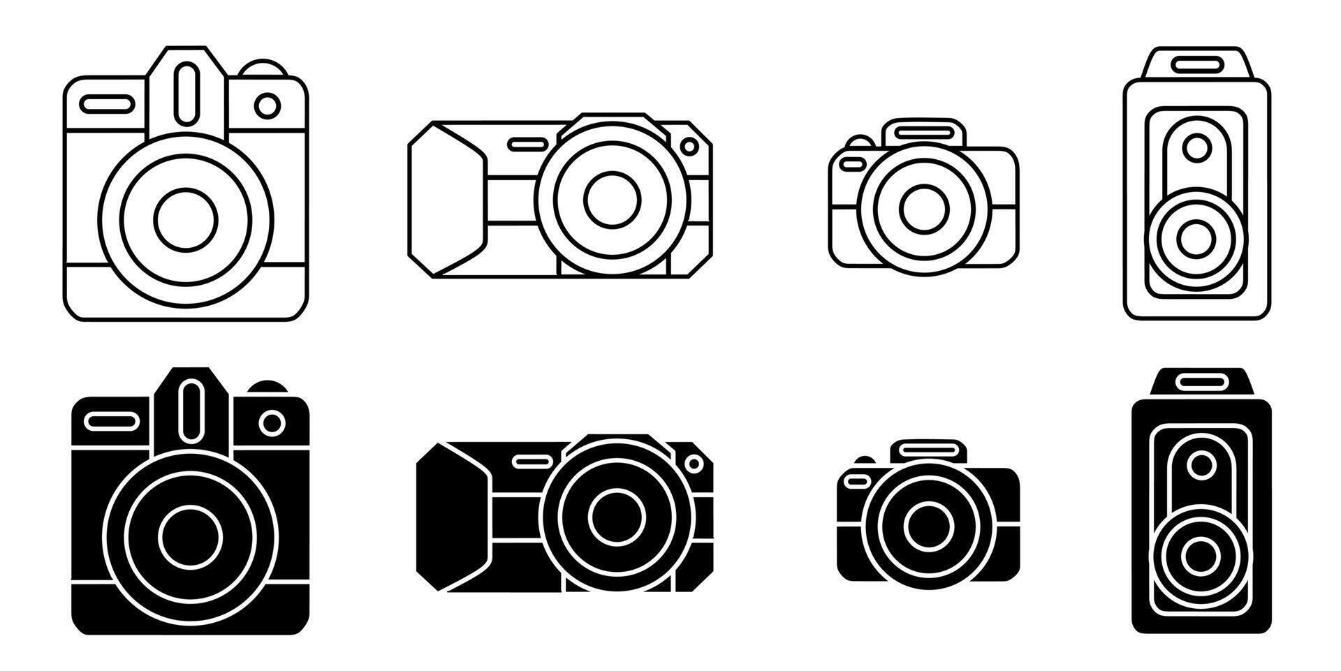 Kamera. Vektor Sammlung von Kamera Symbol Illustrationen. schwarz Symbol Design.
