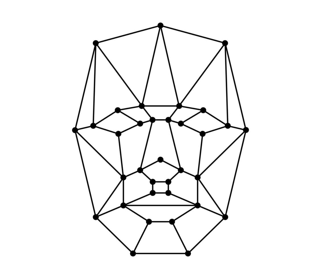 Gesicht Anerkennung Symbol. Benutzer Gesichts- biometrisch Ich würde Scan System Symbol. Person Identifizierung Sicherheit Abzeichen Konzept. Mensch Kopf Polygon Stil Drahtmodell. schwarz und Weiß linear isoliert Vektor eps Logo