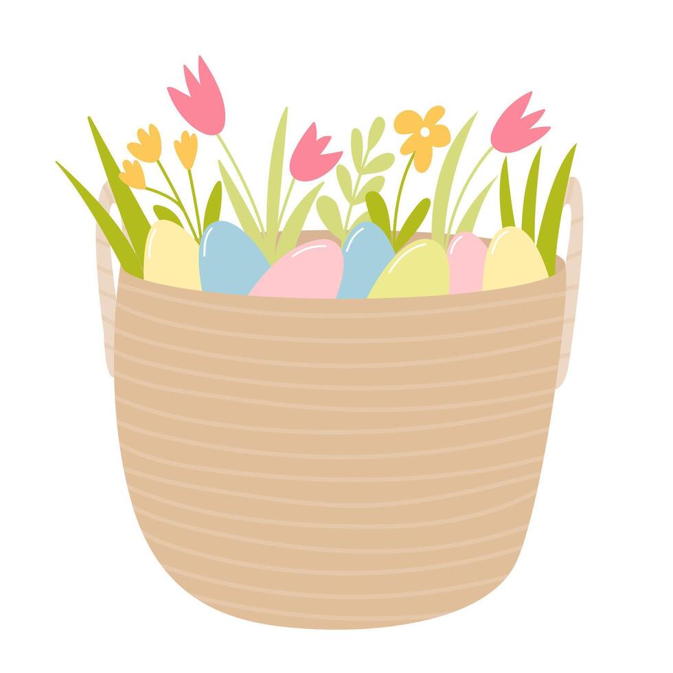 påsk pastell korg med påsk ägg och sommar blommor vektor ClipArt