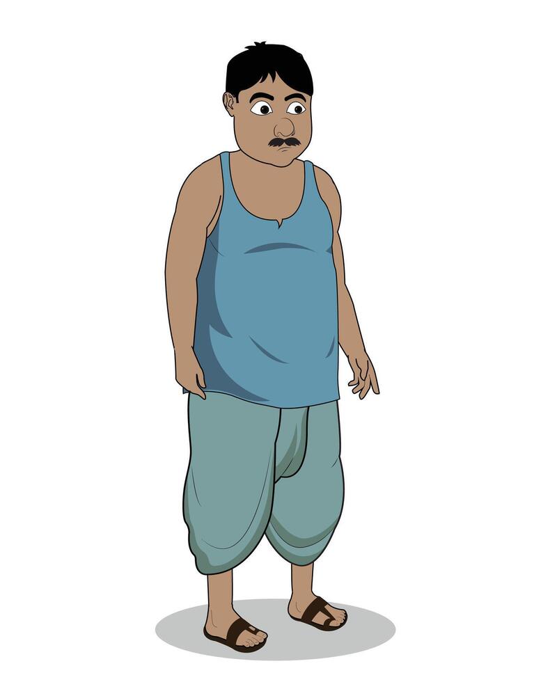 indisch Dorf Arm Mann Karikatur Charakter Design vektor