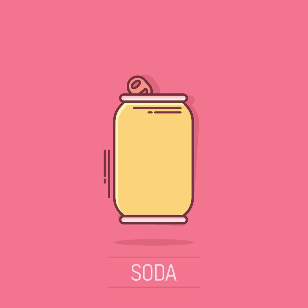 soda kan ikon i komisk stil. dryck flaska tecknad serie vektor illustration på isolerat bakgrund. dryck stänk effekt tecken företag begrepp.