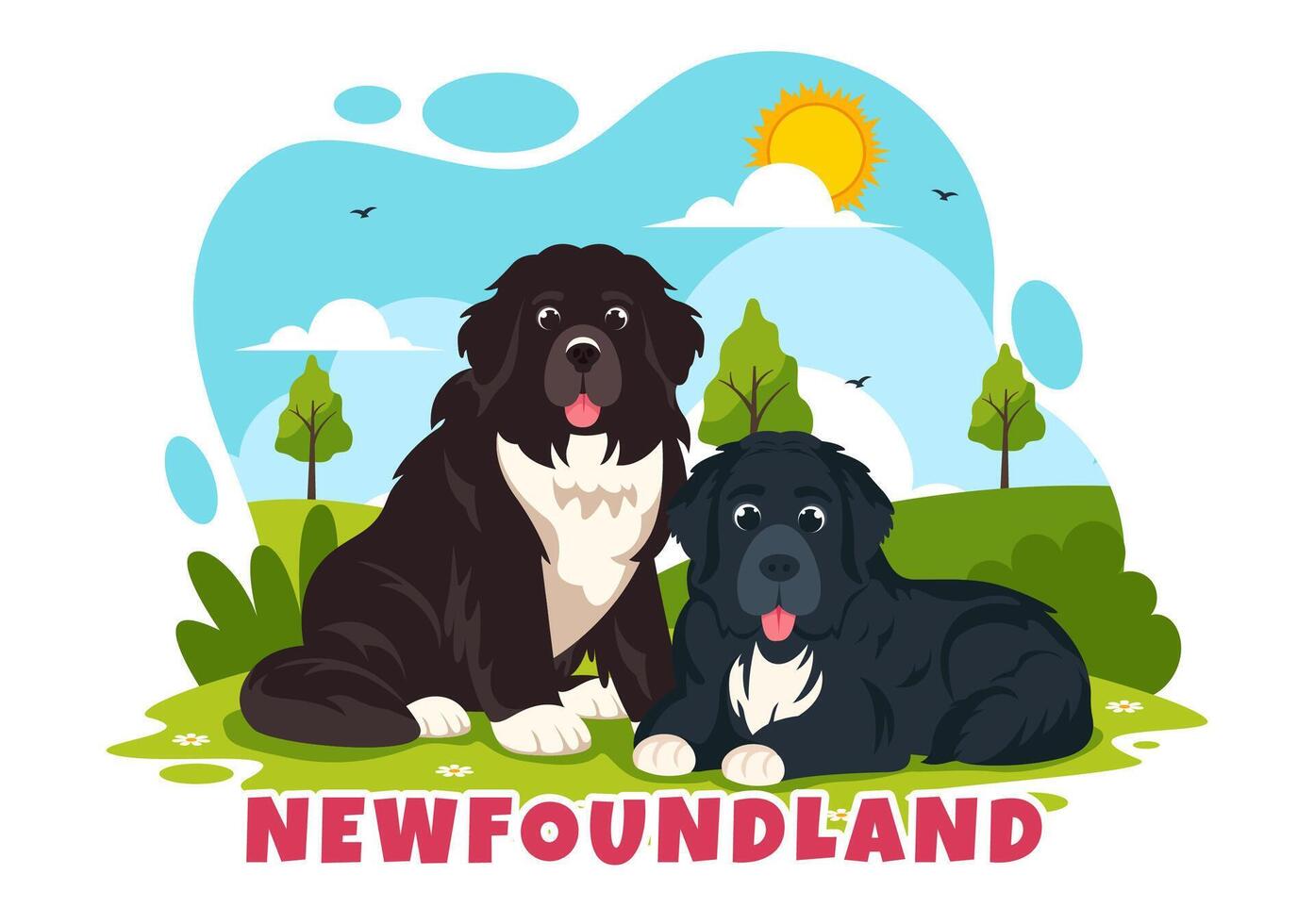 Neufundland Hund Tiere Vektor Illustration mit Schwarz, braun oder Landseher Farbe im eben Stil süß Karikatur Natur Hintergrund Design