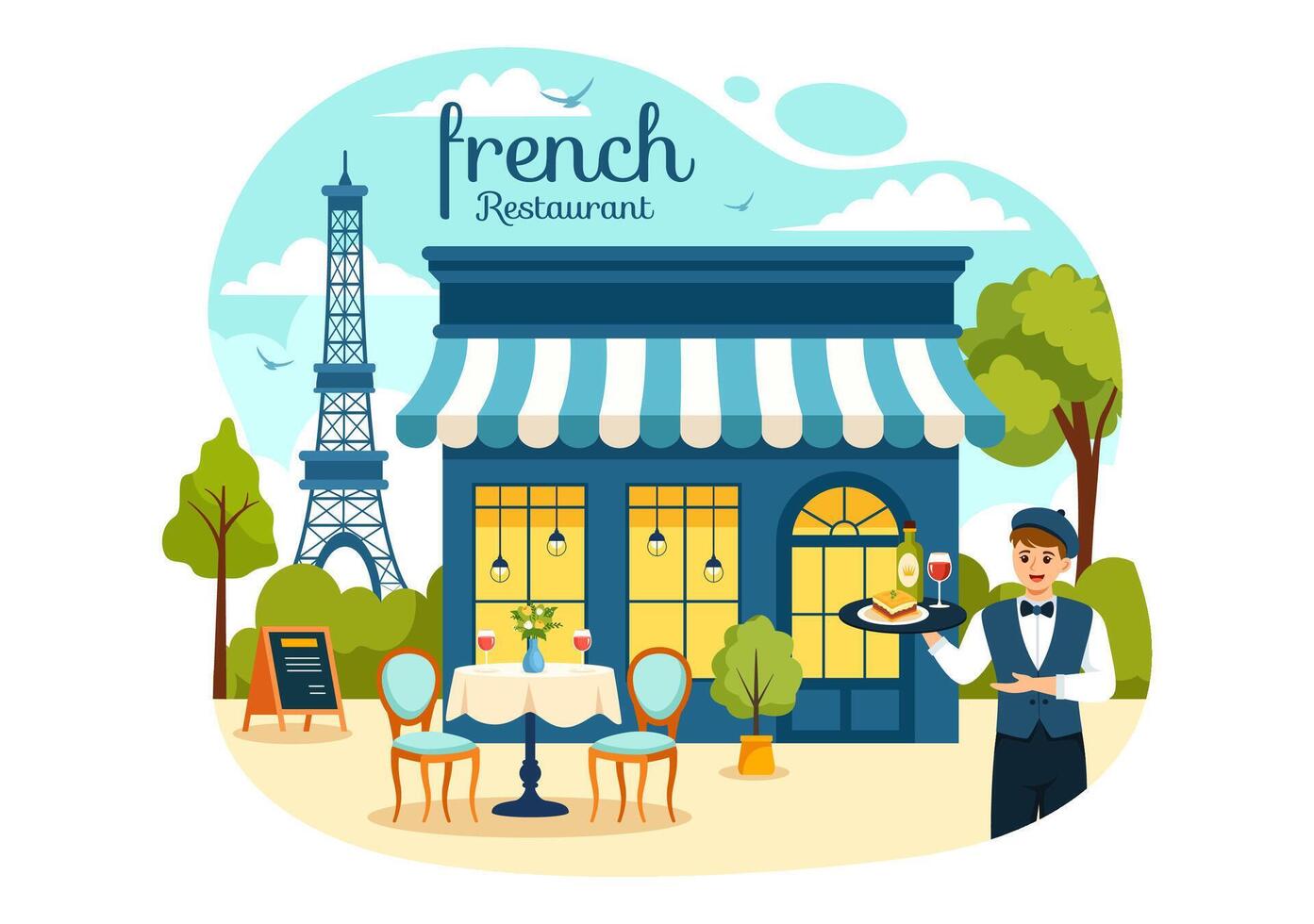 Französisch Küche Restaurant Vektor Illustration mit verschiedene traditionell oder National Essen Gericht von Frankreich auf eben Stil Karikatur Hintergrund