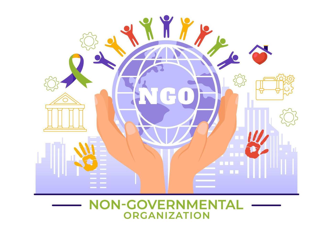 ngo eller icke-statliga organisation vektor illustration till tjäna specifika social och politisk behov i platt tecknad serie bakgrund