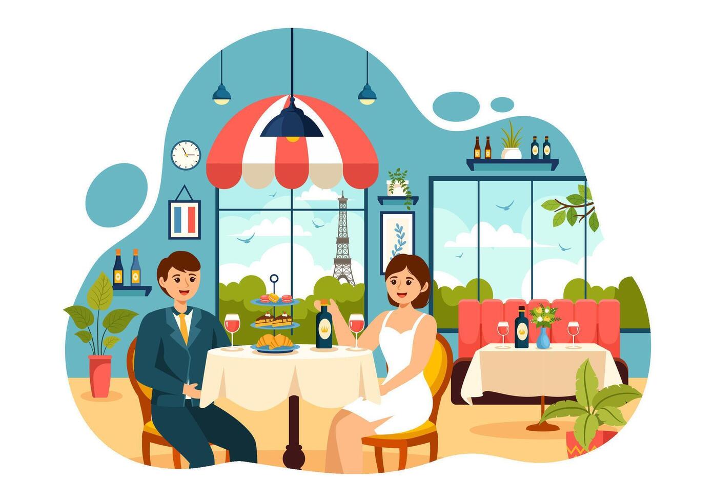 Französisch Küche Restaurant Vektor Illustration mit verschiedene traditionell oder National Essen Gericht von Frankreich auf eben Stil Karikatur Hintergrund