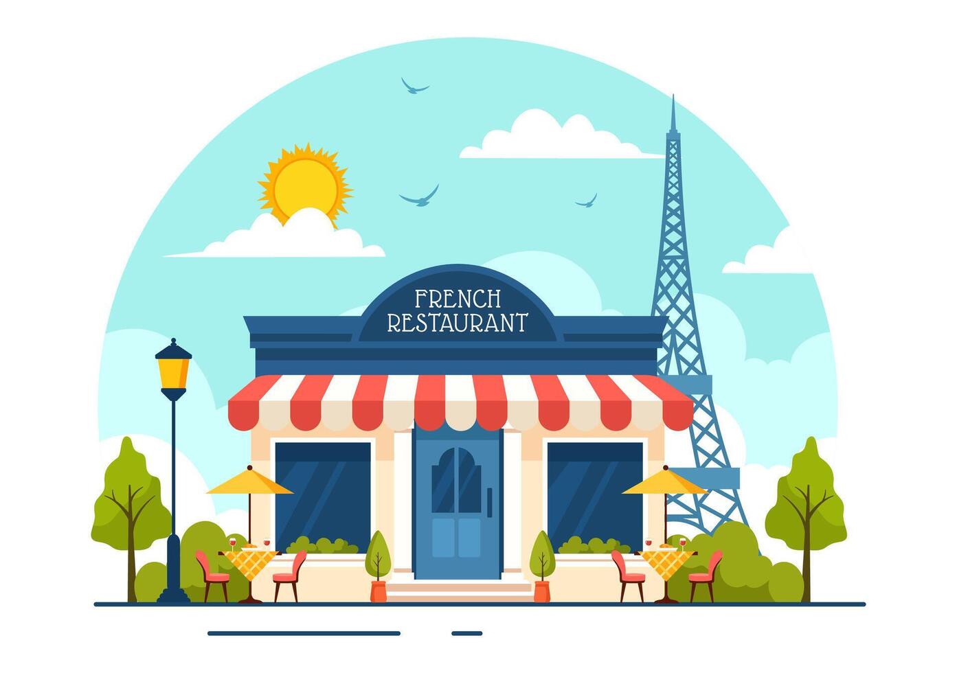 franska kök restaurang vektor illustration med olika traditionell eller nationell mat maträtt av Frankrike på platt stil tecknad serie bakgrund