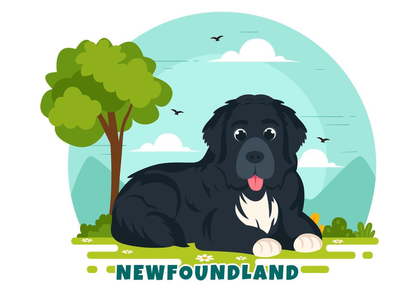 Neufundland Hund Tiere Vektor Illustration mit Schwarz, braun oder Landseher Farbe im eben Stil süß Karikatur Natur Hintergrund Design