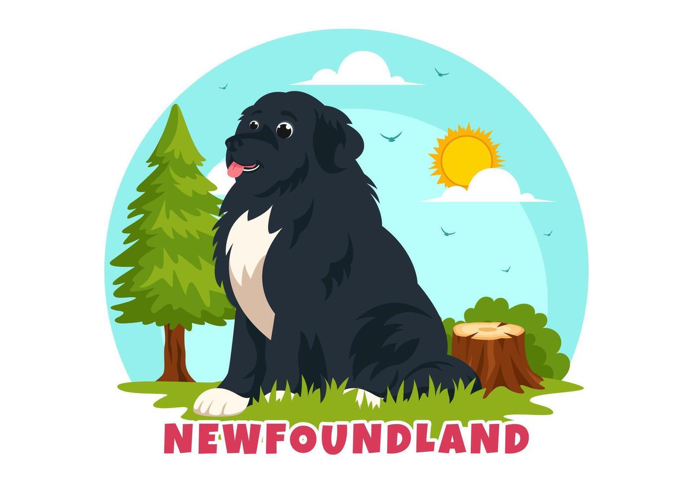 Neufundland Hund Tiere Vektor Illustration mit Schwarz, braun oder Landseher Farbe im eben Stil süß Karikatur Natur Hintergrund Design