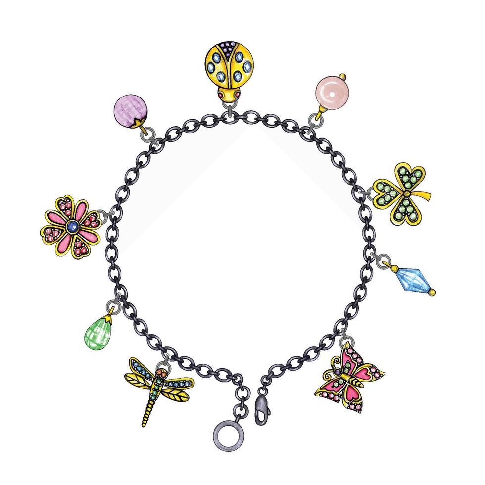 armband mode Smycken tema insekt och blommor design förbi hand teckning på papper. vektor