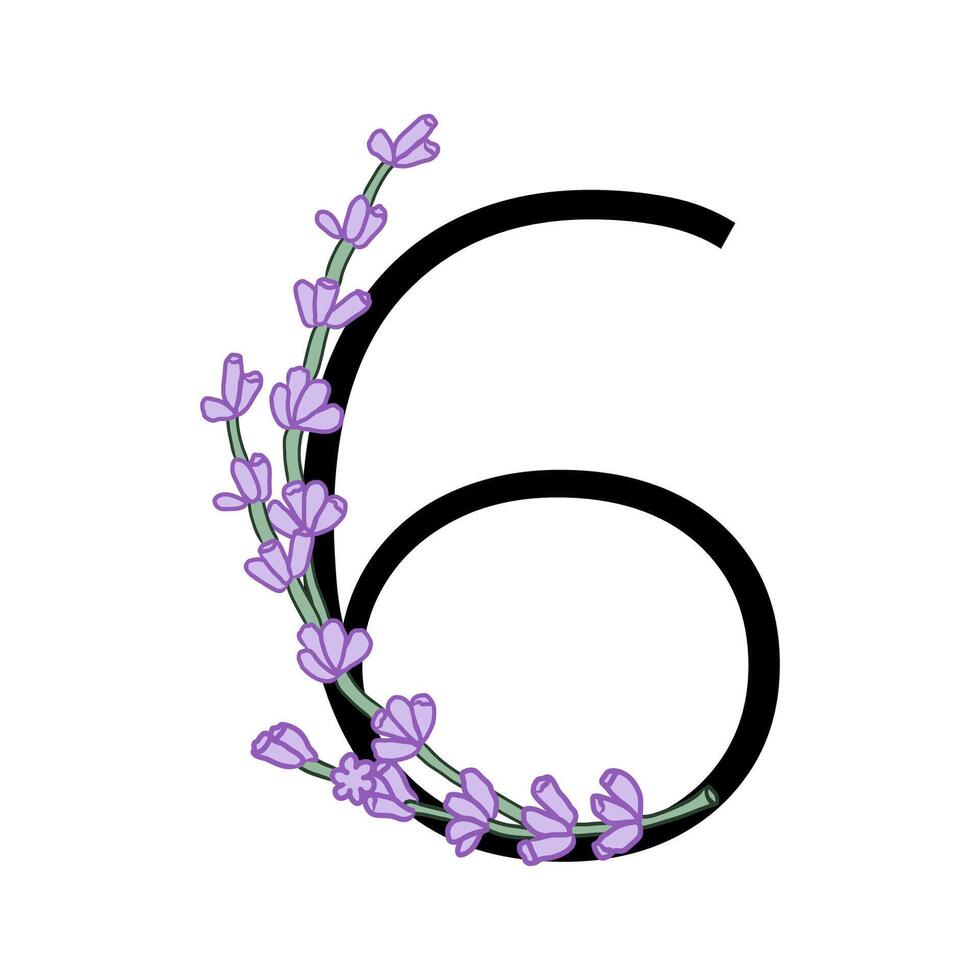 Lavendel blühen violett wenig Blume Alphabet zum Design von Karte oder Einladung. Vektor Illustrationen, isoliert auf Weiß Hintergrund zum Sommer- Blumen- gesign