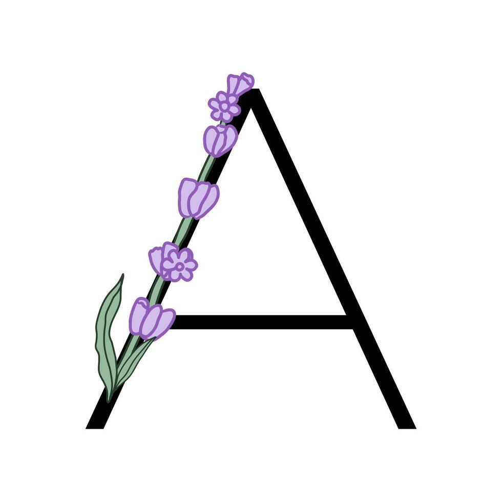 lavendel- blomma violett liten blomma alfabet för design av kort eller inbjudan. vektor illustrationer, isolerat på vit bakgrund för sommar blommig gesign