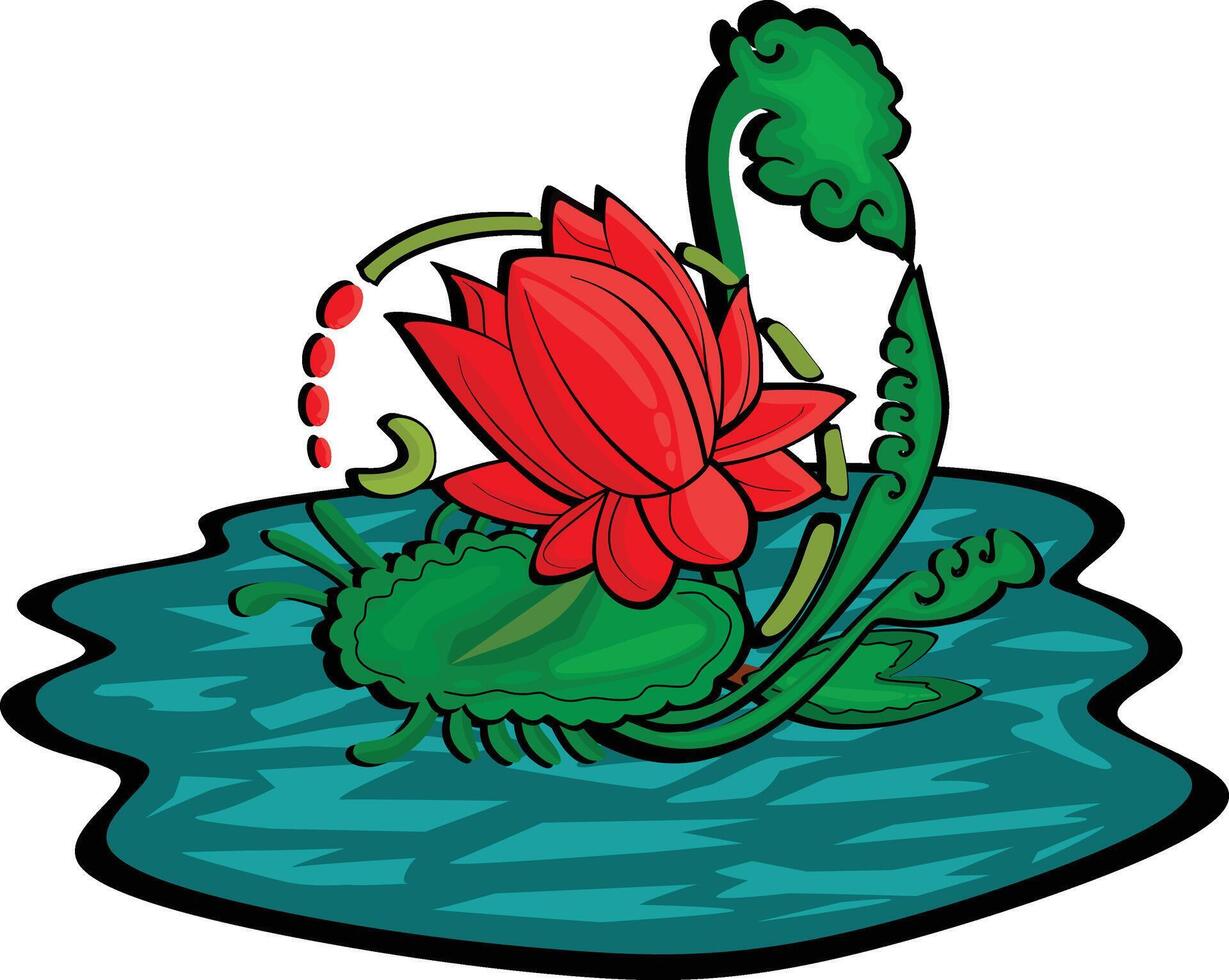 Illustration von rot Wasser Lilie Blume auf Wasser vektor