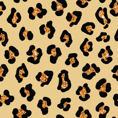 Sömlös leopard hud bakgrund. Vektor djur print med glitter