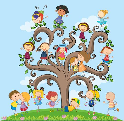 Kinder und Baum vektor
