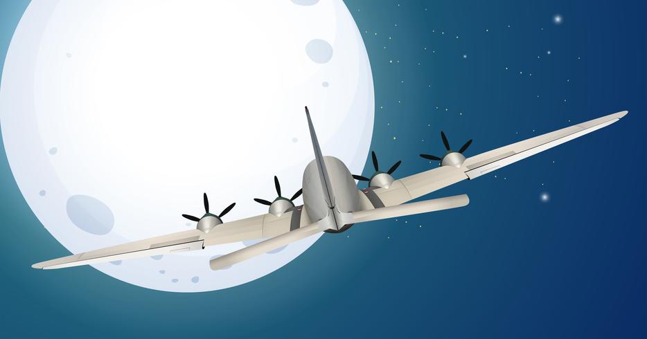 Flygplan som flyger över månen vektor