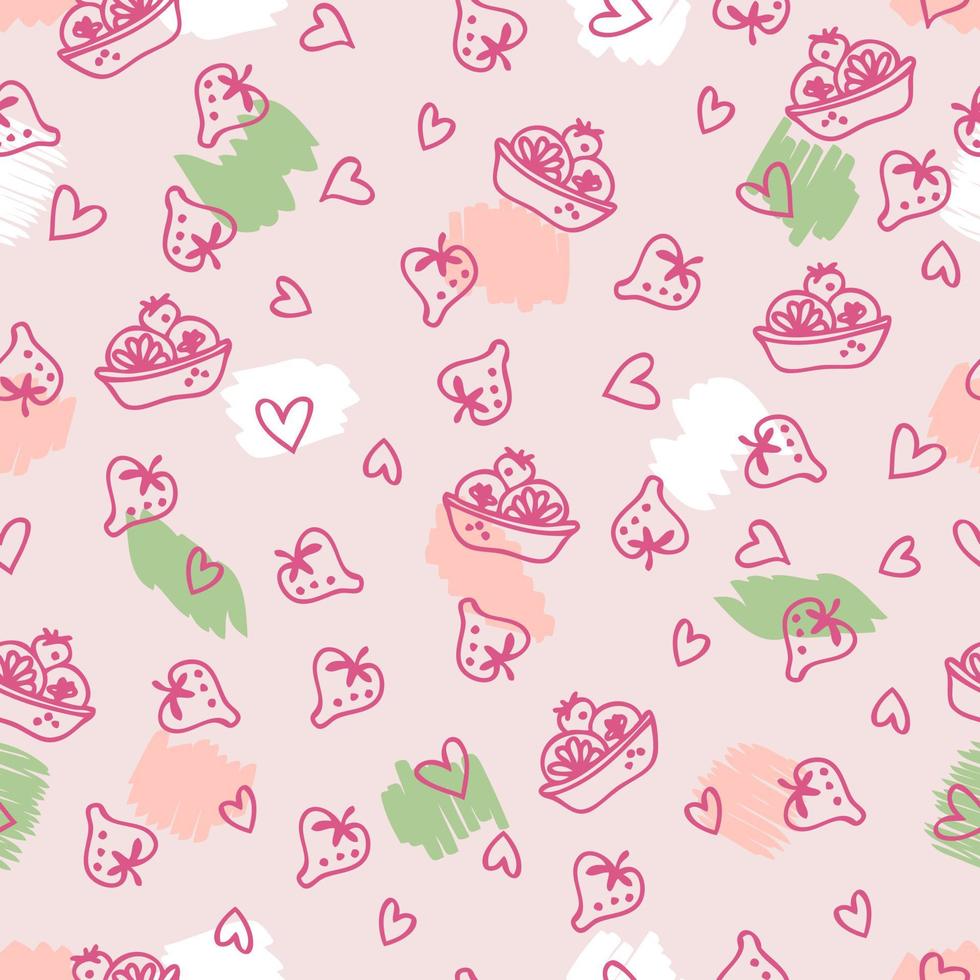 doodle sömlösa mönster av söta fruktkakor och jordgubbar. vektor