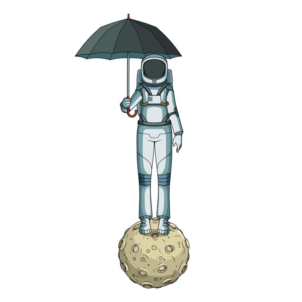 Astronaut mit Regenschirm steht auf dem Mond vektor