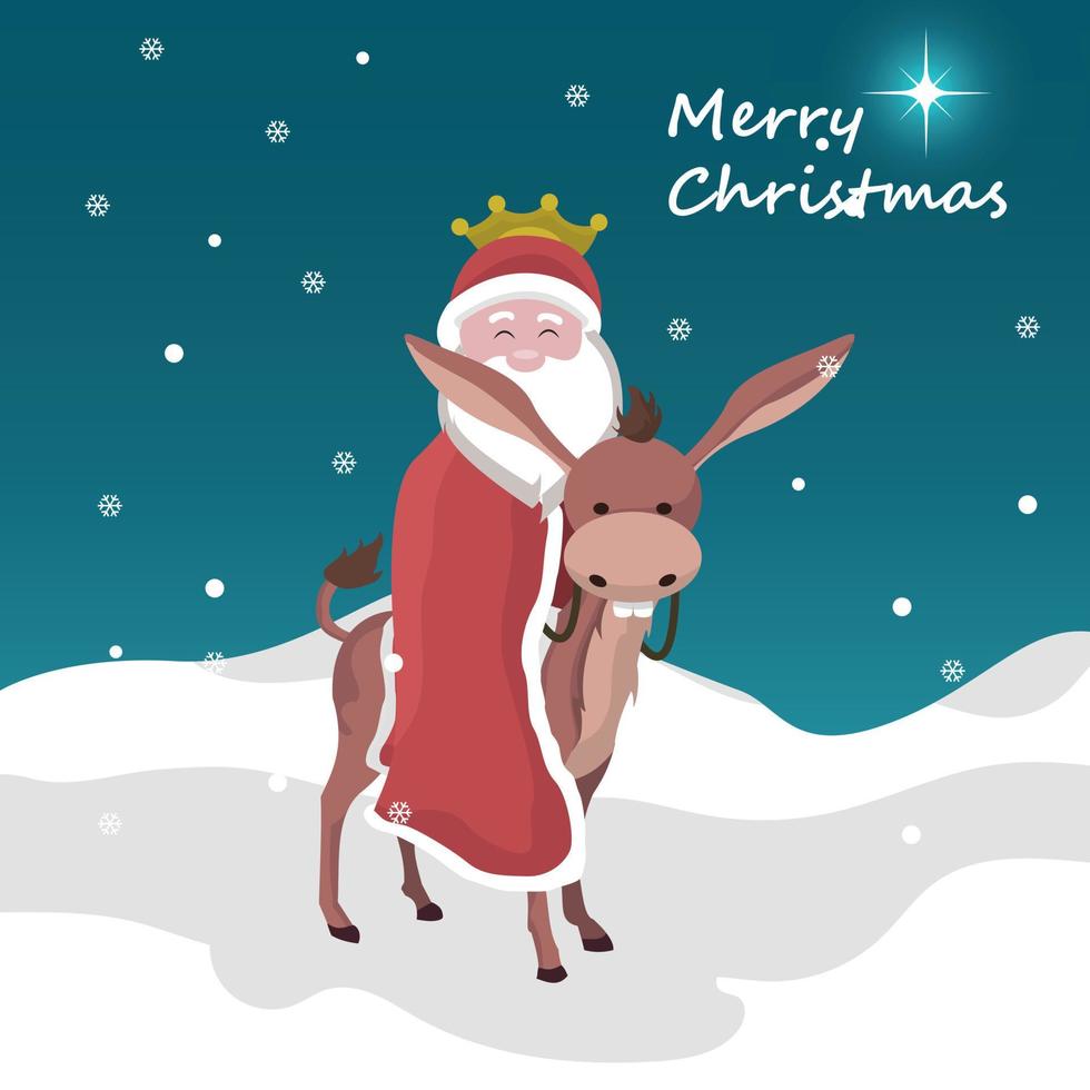 Weihnachtskarte des Weihnachtsmannes von König Magier auf einem Esel vektor