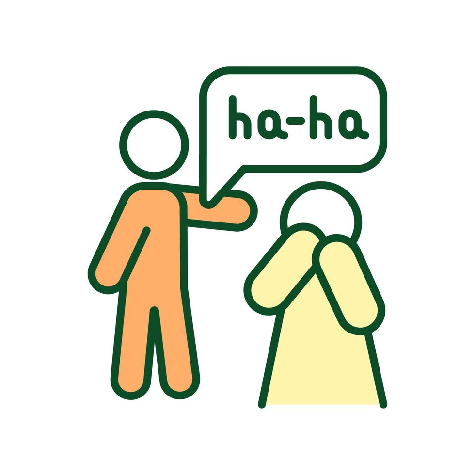 Spott-RGB-Farbsymbol. über jemanden lachen. spöttisches Verhalten und Sprache. andere mit Lachen zu verletzen und zu demütigen. aggressives Verhalten. isolierte Vektor-Illustration. einfache gefüllte Strichzeichnung vektor