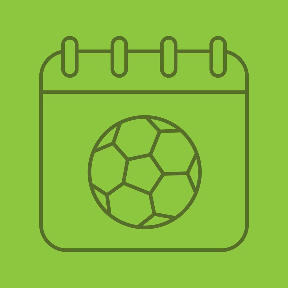 Lineares Symbol für das Datum der Fußballmeisterschaft. Kalenderseite mit Fußball. dünne Linie Umrisssymbole auf farbigem Hintergrund. Vektor-Illustration vektor