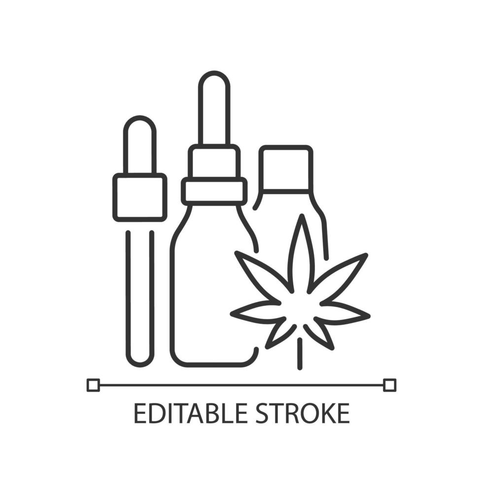 Hanföl-Tinktur lineares Symbol. Marihuana-Extrakt. medizinisches Cannabis. konzentrierte Flüssigkeit. dünne Linie anpassbare Illustration. Kontursymbol. Vektor isolierte Umrisszeichnung. bearbeitbarer Strich