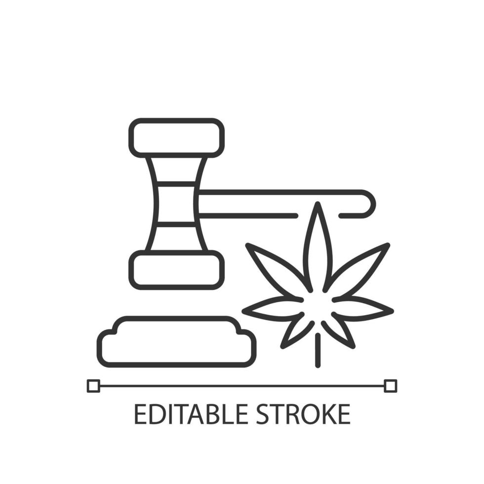 Lineares Symbol für die Legalisierung von Cannabis. legale Freizeitnutzung und Verkauf. Legalität von Marihuana. dünne Linie anpassbare Illustration. Kontursymbol. Vektor isolierte Umrisszeichnung. bearbeitbarer Strich