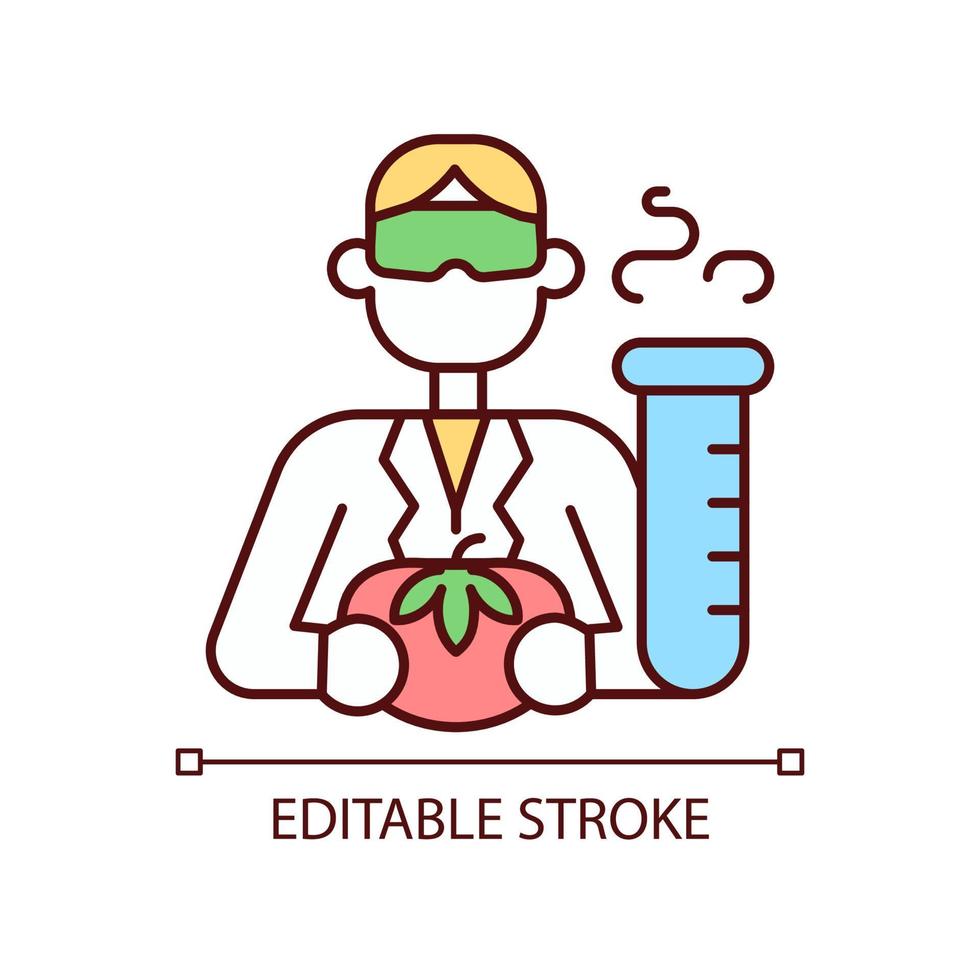 livsmedel analytiker rgb färgikon. livsmedelsforskare. näringssäkerhetstestare. kemisk laboratoriearbetare. biologi och vetenskap expert. isolerade vektor illustration. enkel fylld linjeteckning. redigerbar linje