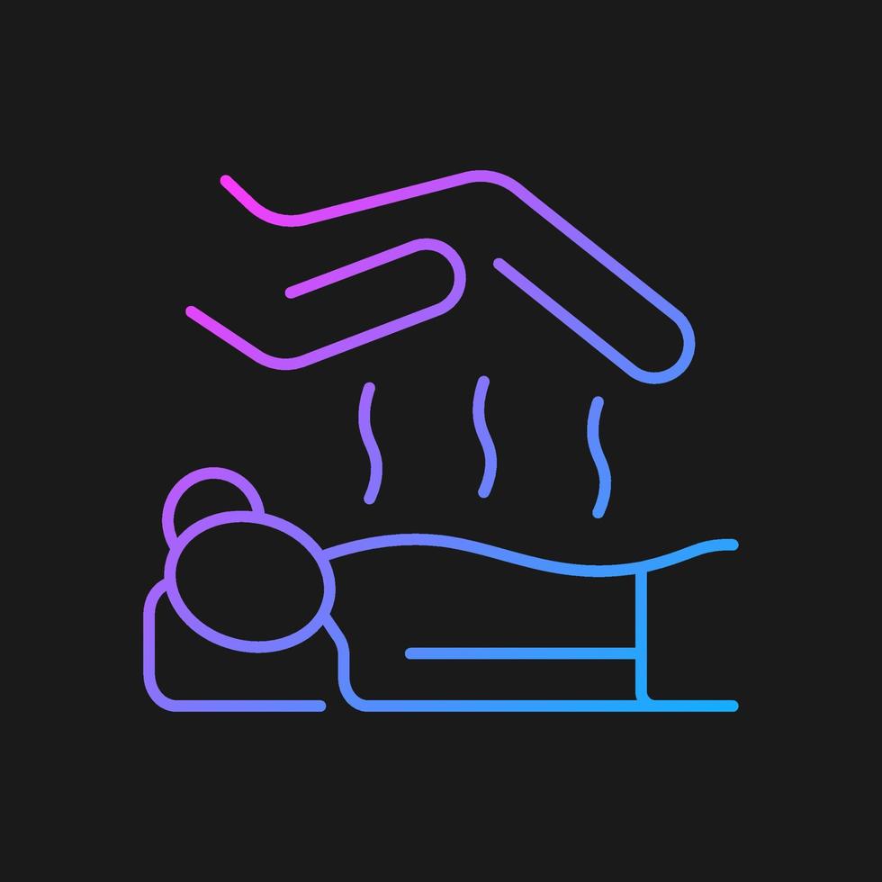 Reiki-Massage-Gradienten-Vektorsymbol für dunkles Thema. alternative Medizin. Energiefluss manipulieren. japanische Technik. dünne Linie Farbsymbol. Piktogramm im modernen Stil. Vektor isolierte Umrisszeichnung