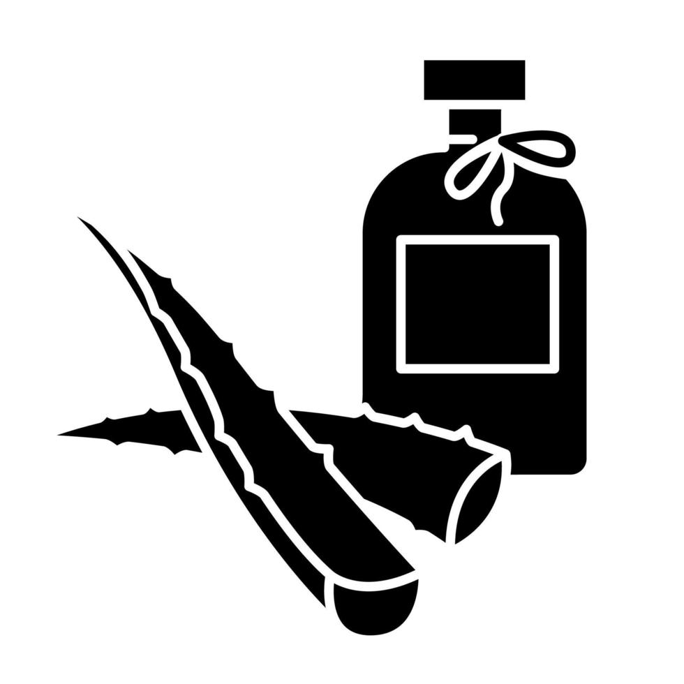 naturlig lotion svart glyfikon. ekologisk kräm med aloe vera. växtbaserad kosmetika. hudvårdsprodukt. ansiktsserum med medicinska örter. siluett symbol på vitt utrymme. vektor isolerade illustration