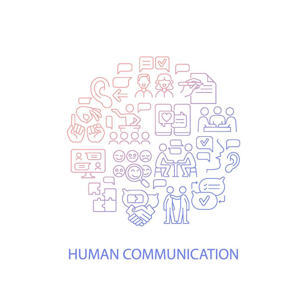 kommunikation abstrakt gradient linjär koncept layout med rubrik. chatta med människor. mänsklig interaktion minimalistisk idé. tunna linjer grafiska ritningar. isolerade vektor kontur ikoner för bakgrund