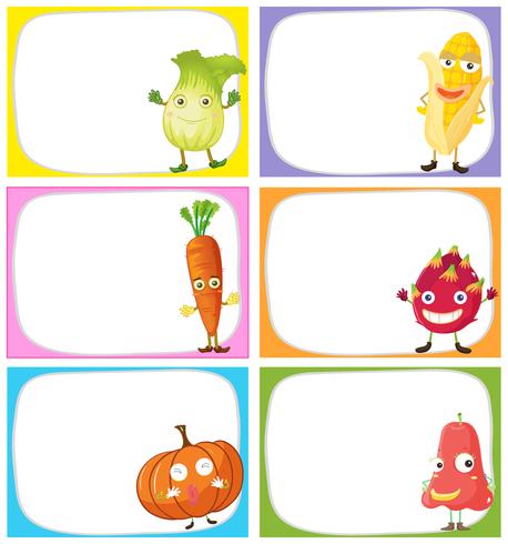 Etikettendesign mit Gemüse und Früchten vektor