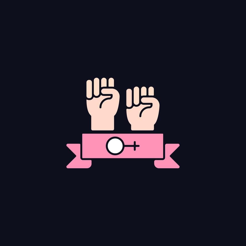 Frauen-Community-RGB-Farbsymbol für dunkles Thema. Gleichberechtigung unterstützen. feministische Solidarität. Kampf gegen Sexismus. isolierte Vektor-Illustration auf Nachtmodus-Hintergrund. einfache gefüllte Strichzeichnung auf Schwarz vektor