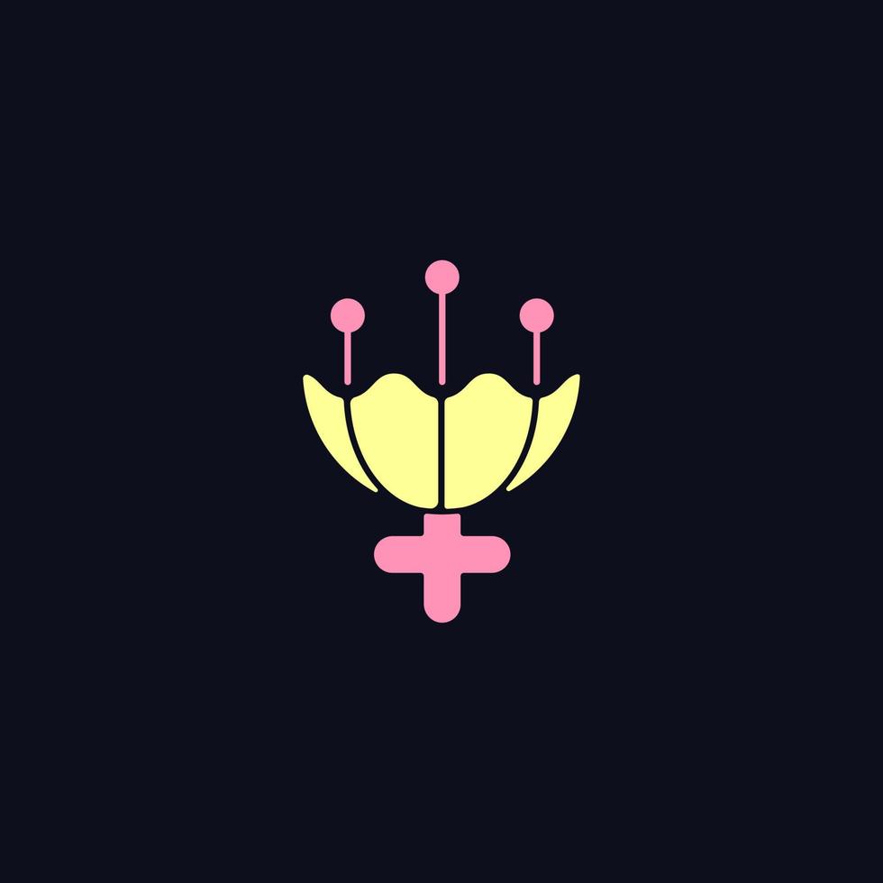 könssymbol för kvinnlig rgb-färgikon för mörkt tema. trippel måntecken. blomma symbolik. isolerade vektorillustration på nattläge bakgrund. enkel fylld linjeteckning på svart vektor