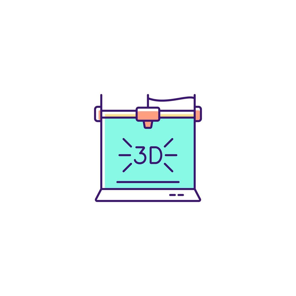 3D-Drucker RGB-Farbsymbol. Technologischer Fortschritt. 3D-Biodruck. dreidimensionale Objektherstellung. additive Fertigung. isolierte Vektor-Illustration. einfache gefüllte Strichzeichnung vektor