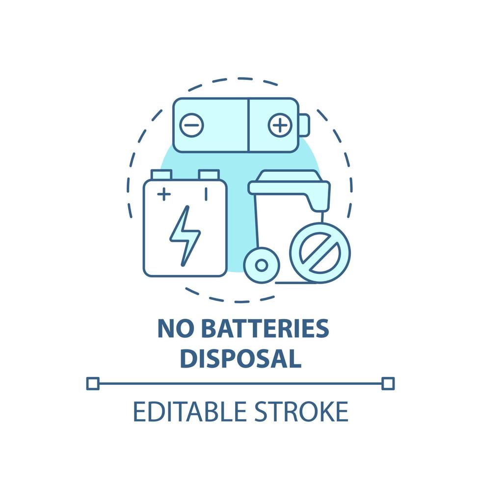 inga batterier bortskaffande blå konceptikon. avfallshantering abstrakt idé tunn linje illustration. kassering av alkaliska och manganbatterier. vektor isolerade kontur färgritning. redigerbar linje