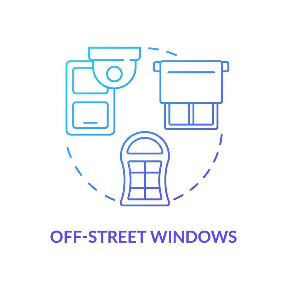 off street windows blå gradient koncept ikon. säkerhetssystem abstrakt idé tunn linje illustration. placera kameror ovanför fönster. avbrott i förebyggandet. vektor isolerade kontur färgritning.
