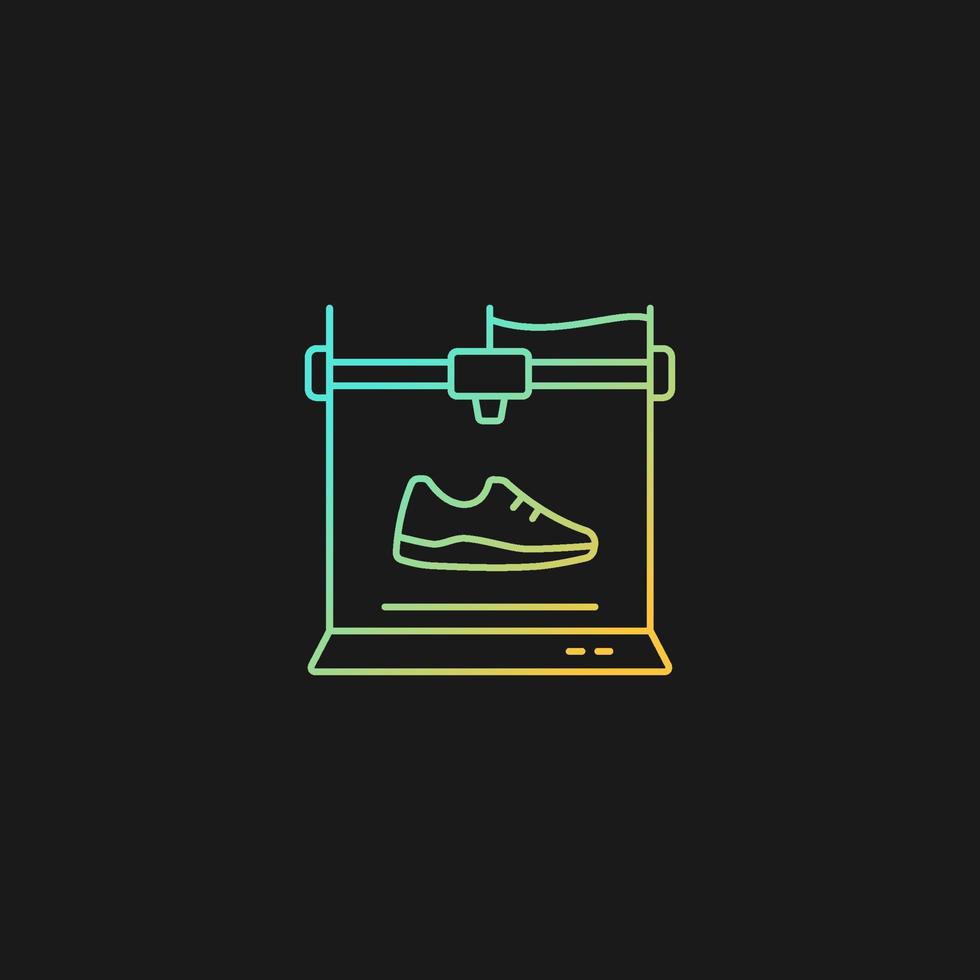 3D gedruckte Schuhe Farbverlauf Vektor-Symbol für dunkles Thema. Herstellung von leichten Schuhen. neues Herstellungsverfahren. dünne Linie Farbsymbol. Piktogramm im modernen Stil. Vektor isolierte Umrisszeichnung