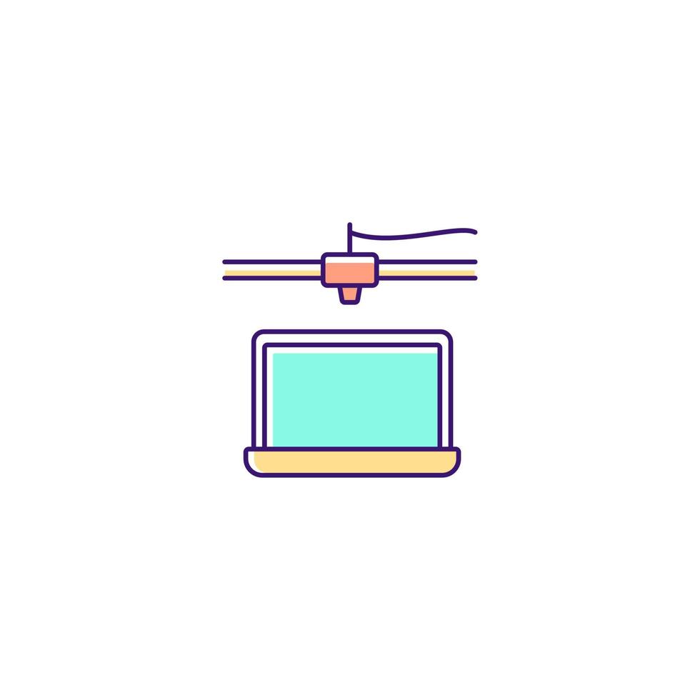 3D gedrucktes Laptop-RGB-Farbsymbol. Herstellungsprozess elektronischer Geräte. additive Fertigung. Elektronikgehäuse. nachhaltige Lösung. isolierte Vektor-Illustration. einfache gefüllte Strichzeichnung vektor