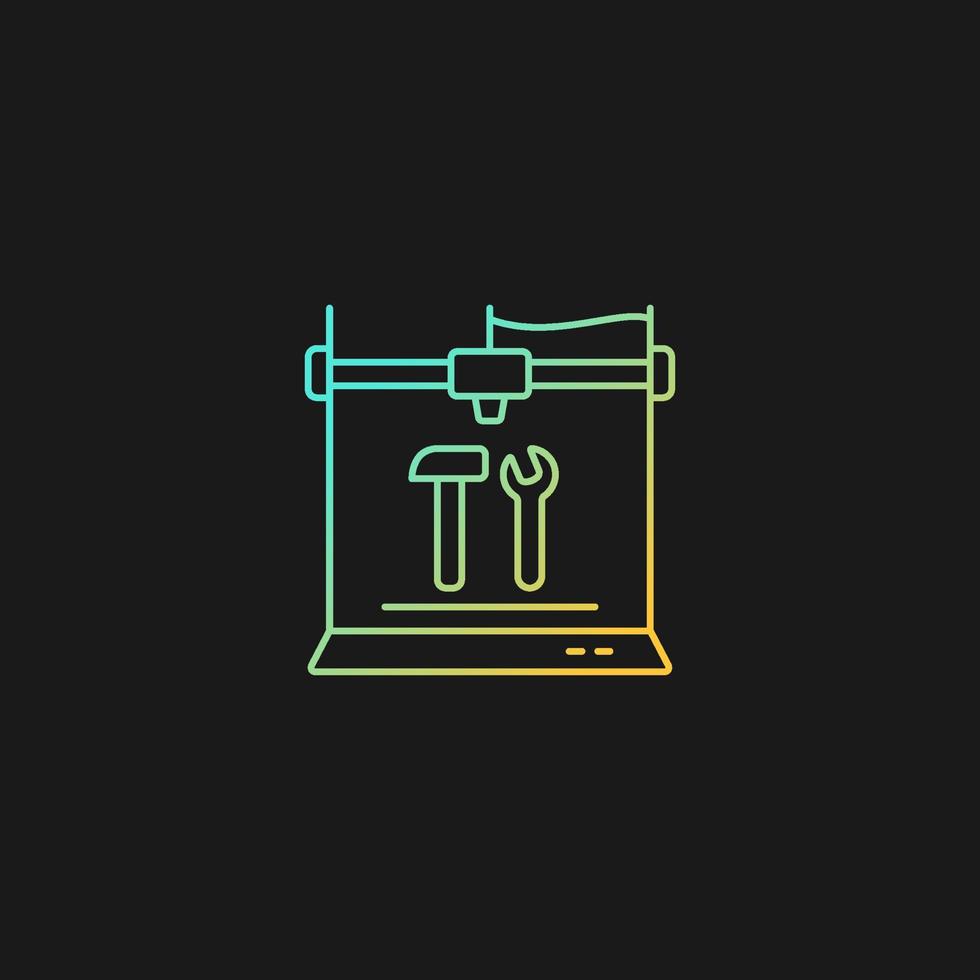 3D gedruckte Werkzeuge Farbverlauf Vektorsymbol für dunkles Thema. fertig montiertes Modell. additive Fertigungstechnologie. dünne Linie Farbsymbol. Piktogramm im modernen Stil. Vektor isolierte Umrisszeichnung