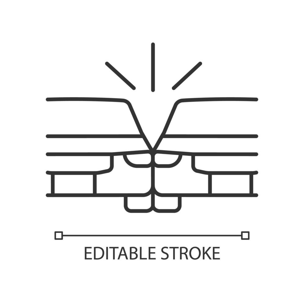 sideswipe bilolycka linjär ikon. döda vinkeln krasch. risk för filbyte. påkörning och kör kollision. tunn linje anpassningsbar illustration. kontur symbol. vektor isolerade konturritning. redigerbar linje