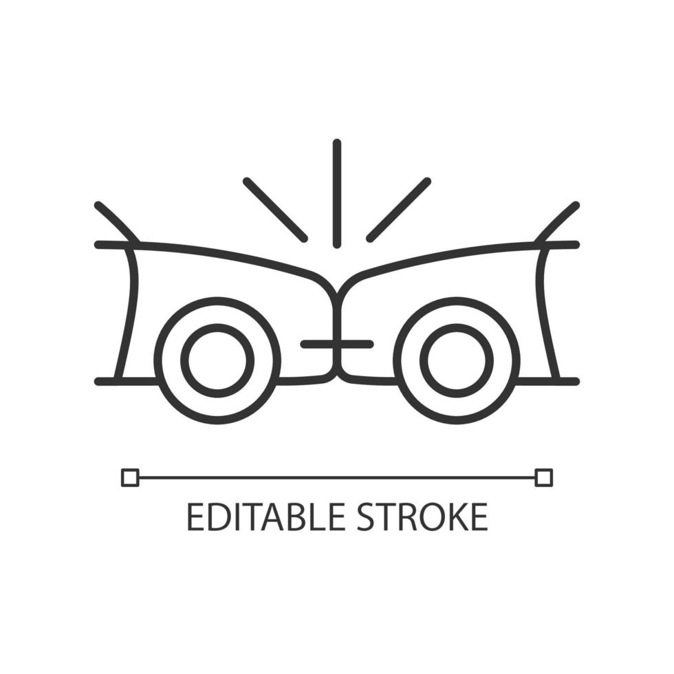 Frontalkollision lineares Symbol. frontaler Crash. zwei Fahrzeuge kollidieren miteinander. dünne Linie anpassbare Illustration. Kontursymbol. Vektor isolierte Umrisszeichnung. bearbeitbarer Strich