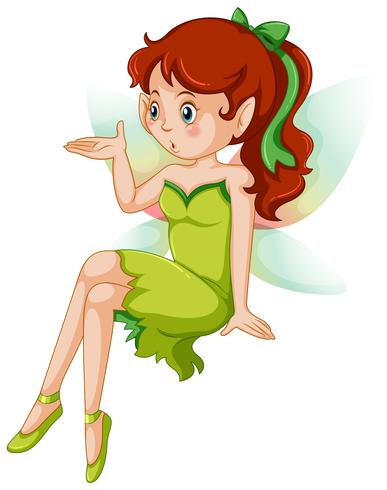Fairy i grön klänning med färgglada vingar vektor