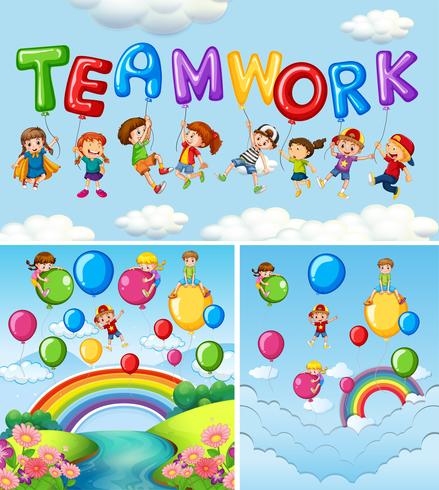Kinder und Ballons für Wortteamwork vektor