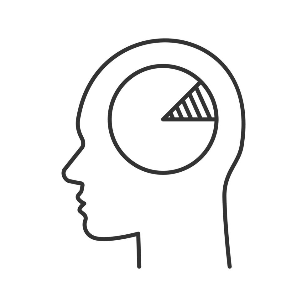 menschlicher Kopf mit Diagramm innerhalb des linearen Symbols. analytischen Verstand. dünne Linie Abbildung. Ökonom, Buchhalter. Kontursymbol. Vektor isolierte Umrisszeichnung