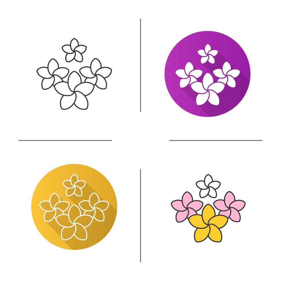 spa salong plumeria blommor ikon. platt design, linjära och färgstilar. aromaterapi. isolerade vektorillustrationer vektor