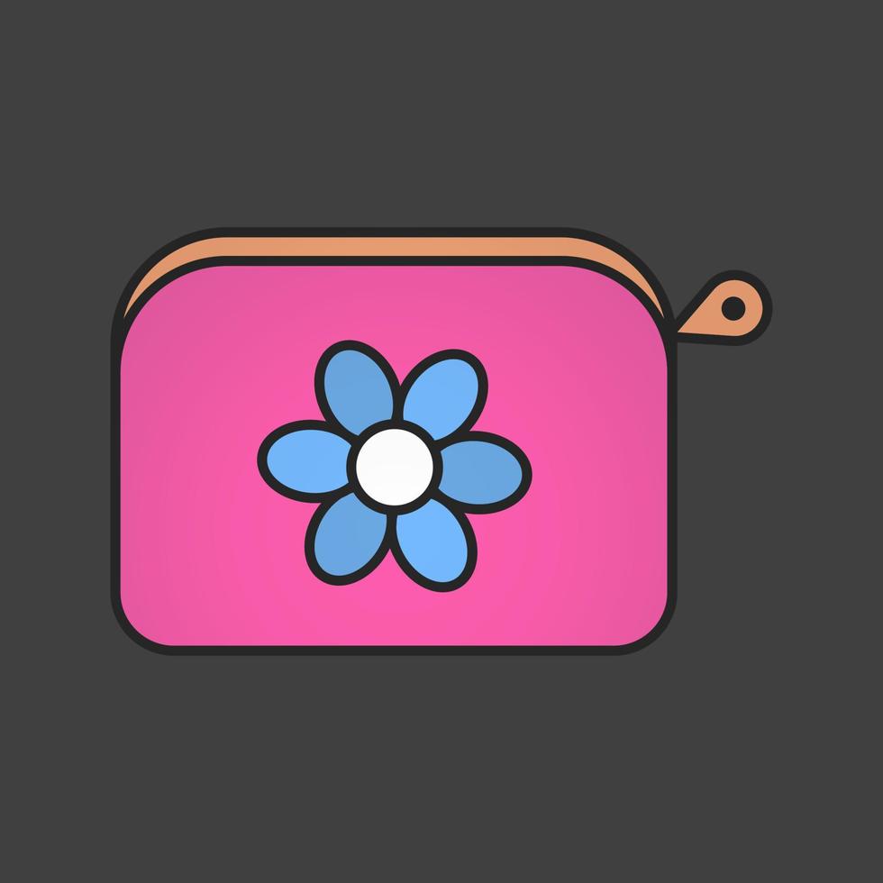 Farbsymbol für Kosmetiktasche. Geldbörse mit Blume. Frauen-Accessoire. isolierte Vektorillustration vektor