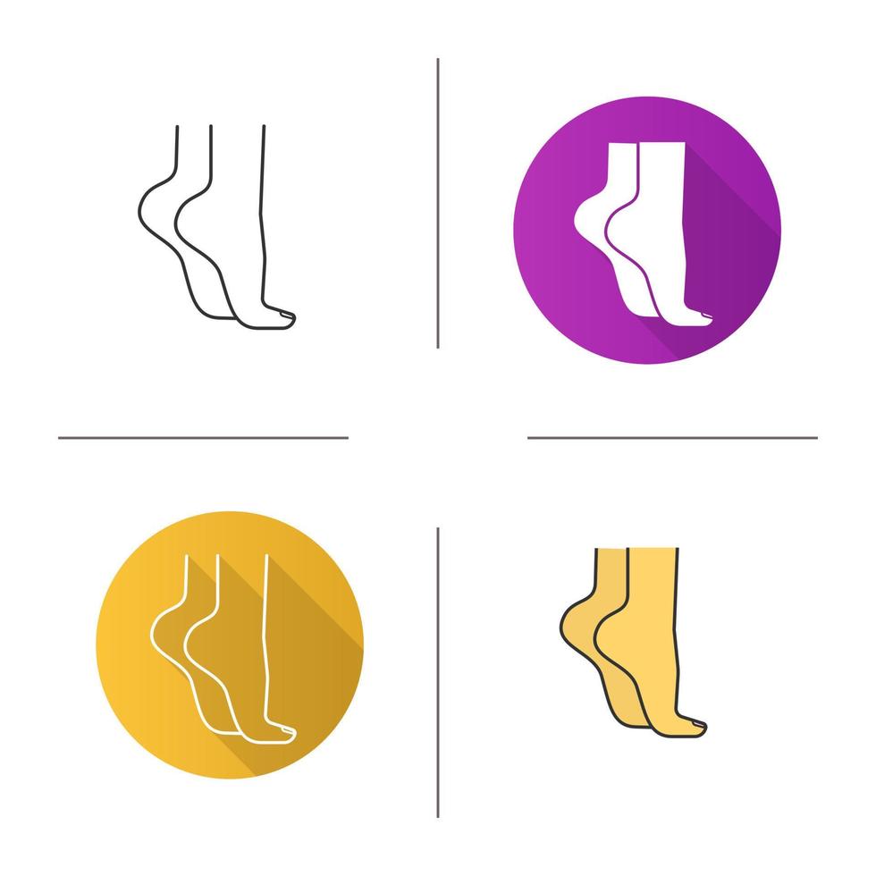 kvinnas fötter står på tå ikonen. platt design, linjära och färgstilar. isolerade vektorillustrationer vektor